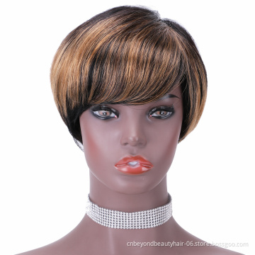 Wholesale  Pixie Cut Short Human Hair Wig With Bangs Straight Bob Short Human Hair Wigs Ombre Color Full Machine Wigs